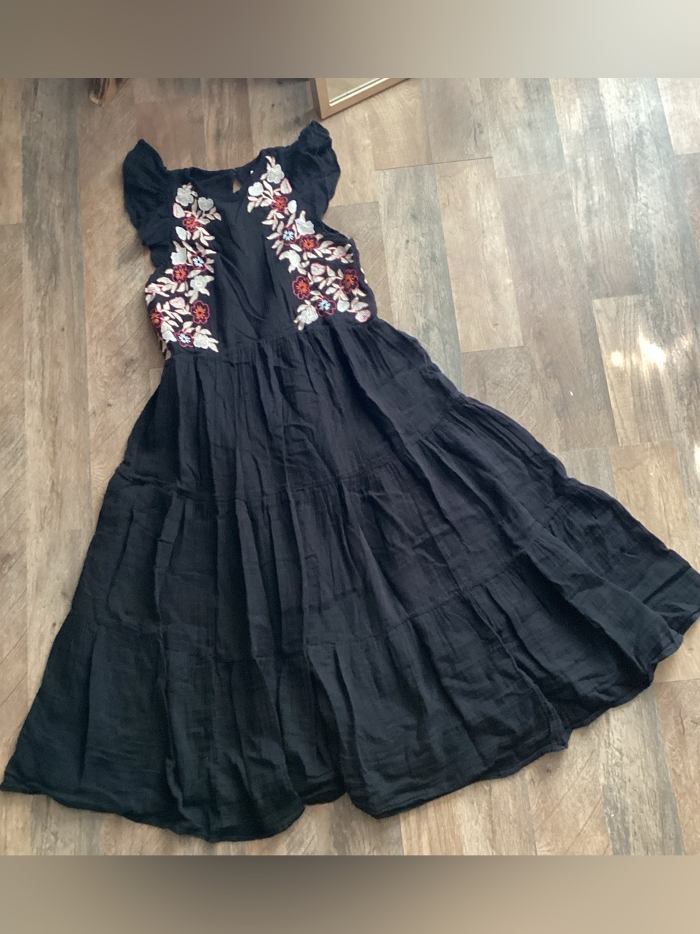 Little Moon Franco Dress Aritzia Black Dress with Floral Embroidery